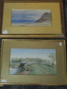 A watercolour, L Monkton, canal landscape, indistinctly signed, 21 x 36cm, plus frame and glazed,