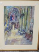 A watercolour, Linda Zelin, church interior, initialled, 42 x 29cm, plus frame and glazed