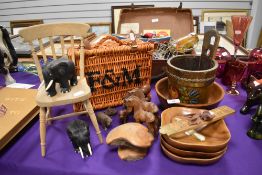 A selection of treen items including bowls and figures