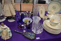 A selection of art glass including vase and duck figures