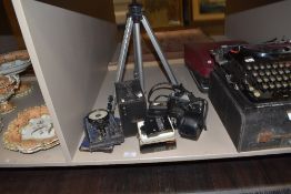 A selection of cameras and equipment including Vivitar and box Brownie