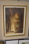 A print, after J Alphege, The Rose Windows, Rheims Cathedral, signed, 60 x40cm, plus frame and