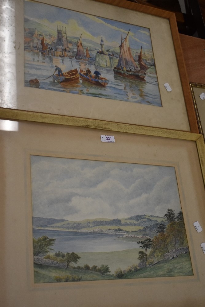 Two original water colour one depicting busy harbour and a similar country scene