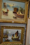 Two original oil paintings of ships