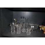 A selection of clear cut crystal glass wares