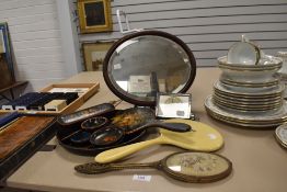 A selection of dressing table items including decorated papier mache