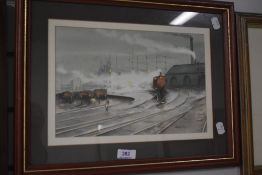 A watercolour, Barden, locomotive shed, signed and dated (19)91, 20 x 30cm, plus frame and glazed