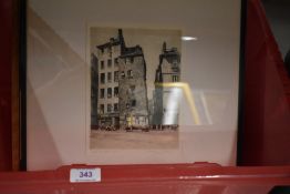 An etching, Walter Keesey, Paris, signed, 22 x 16cm, and a print, fox, 33 x 44cm, each plus frame