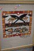 An aboriginal art work print titled magpie geese Australia