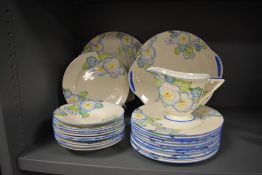 A collection of Royal Doulton tea ware in the Plaza design having an art deco floral transfer