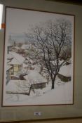 A Ltd Ed print, Susan, snowy townscape, indistinctly signed and num 203/950. 53 x 40cm, plus frame