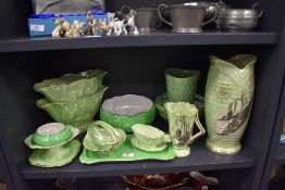 A selection of green glazed lustre ceramic by Arthur Wood from the Sylvan range