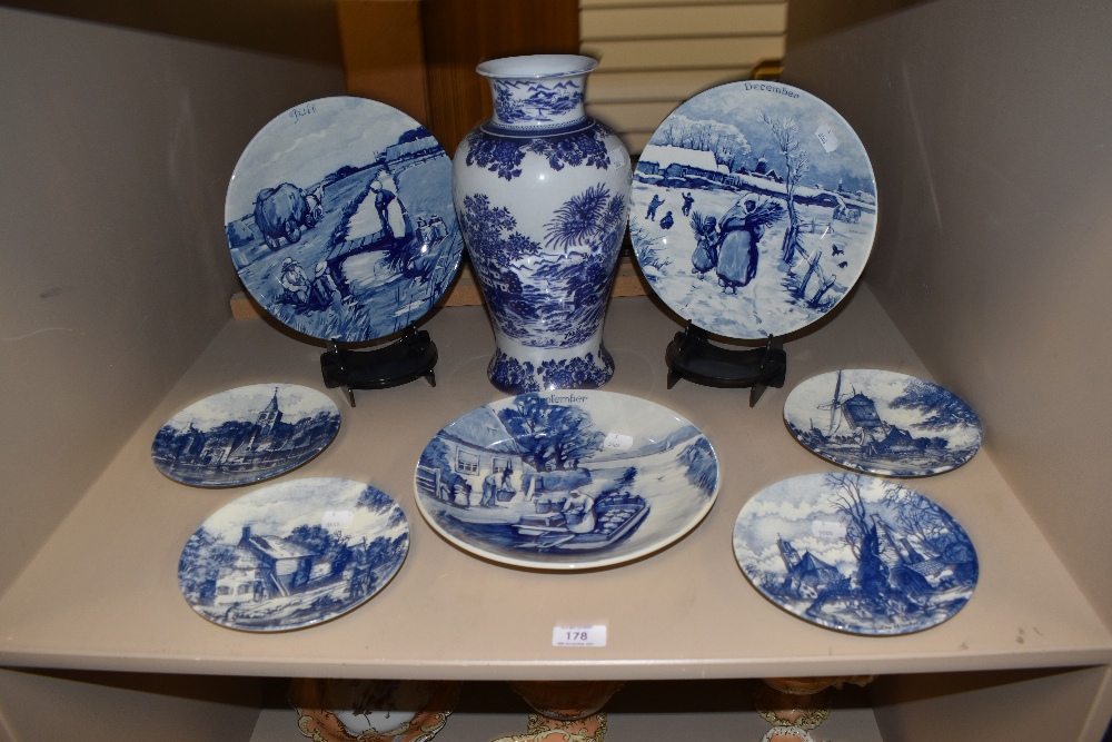 A selection of blue and white wear ceramics including Delft styles