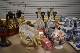 A selection of antique and later ceramics including a pair of Noritake vase and Maling wall pocket