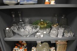 A selection of glass wares including green glass fruit bowl