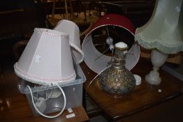A selection of table lamps including including onyx and interesting converted Islamic style