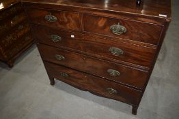 A 19th Century mahogany chest of two over three drawers, later handles, no keys but unlocked