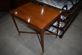 A vintage stained frame occasional trolley table, having lift off top, approx. 75 x 50cm