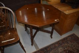 A Victorian mahogany octagonal table of turned frame, diameter approx. 90cm