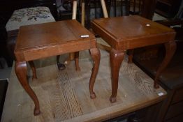A pair of vintage light oak occasional tables on cabriole legs