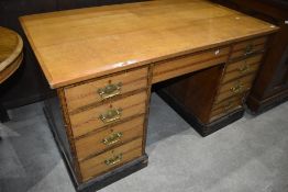 A light stained Victorian desk, in a semi aesthetic style, width approx. 138cm