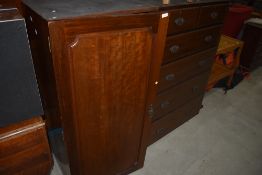 A 19th Century mahogany wardrobe drawer and side section only, and bed parts
