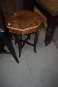 A 19th Century and later part walnut octagonal sewing table top, currently locked with no key , on