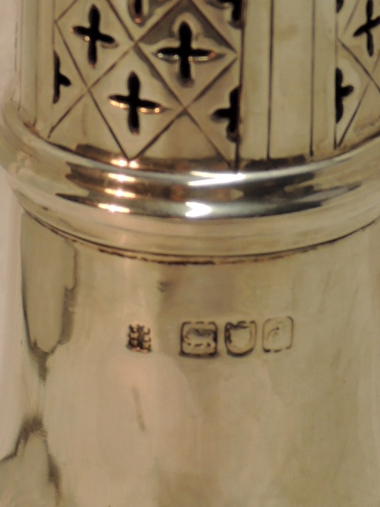 A Victorian silver sugar caster of waisted baluster form having gilt interior and pierced push on - Image 2 of 2