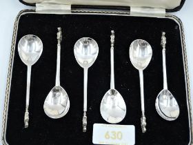 A cased set of six 1930's silver lion sejant replica spoons, London 1939, Thomas Bradbury & Sons