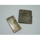 A silver cigarette case having engine turned decoration and monogrammed cartouche, Birmingham