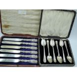A cased set of six silver teaspoons having decorative edges, Sheffield 1932, Cooper Brothers &
