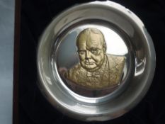 A 1974 limited edition Churchill Centenary Trust commemorative silver plate having gold plated