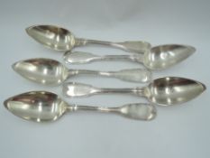 Five late 19th/early 20th century French silver table spoons in fiddle and thread pattern bearing