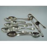 A selection of Georgian silver teaspoons including six (5 & 1) Scottish silver of plain fiddle