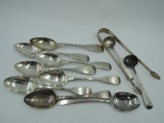 A selection of Georgian silver teaspoons including six (5 & 1) Scottish silver of plain fiddle