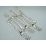 Six Edwardian silver dessert forks of Old English form bearing letter to terminal, Sheffield 1905,