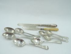 A small selection of HM silver including four teaspoons, London 1831, Charles Boyton, a Victorian