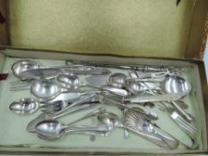 A selection of HM silver flatware including tea and coffee spoons, caddy spoon, butter knives,