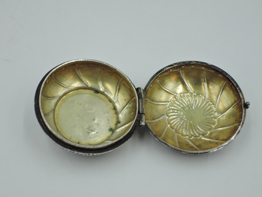 A white metal circular trinket box of oyster shell style having gilt interior and bearing marks to - Image 3 of 3