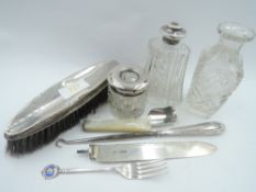 A small selection of HM silver including two dressing table pots with HM silver collars/lids, silver