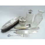 A small selection of HM silver including two dressing table pots with HM silver collars/lids, silver