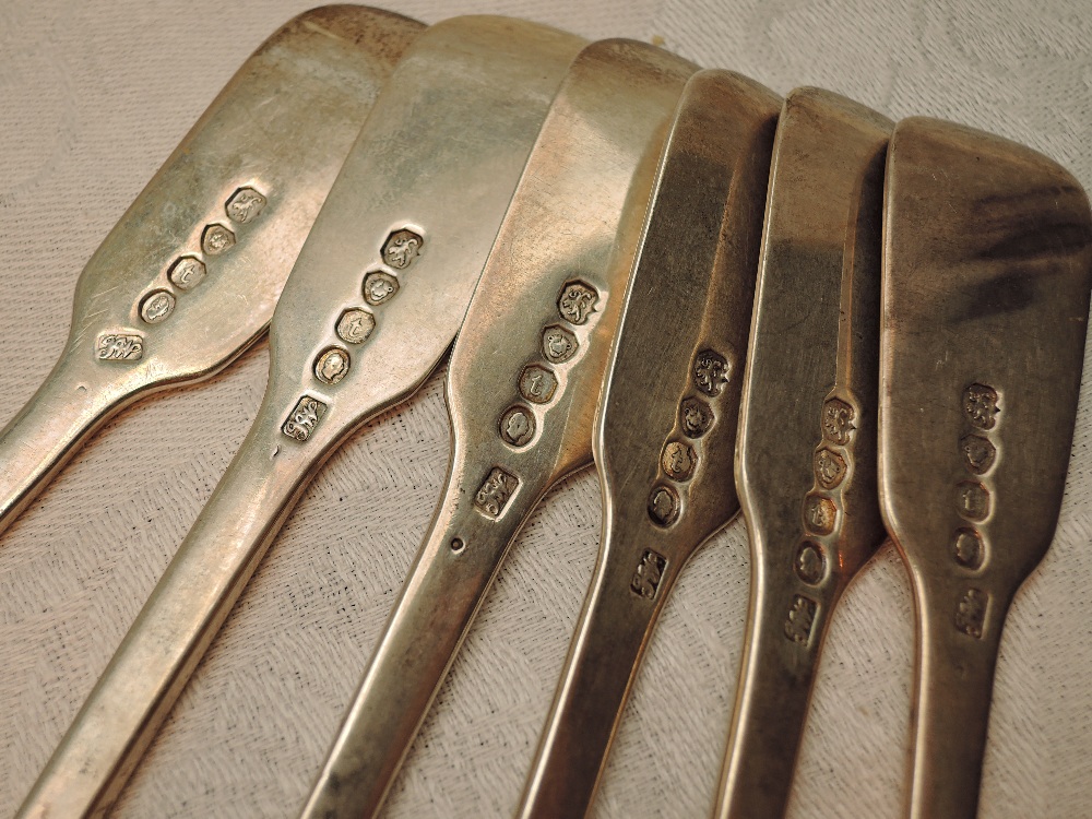Six Georgian silver dessert forks of plain fiddle back pattern, London 1834, John James Whiting, - Image 2 of 2