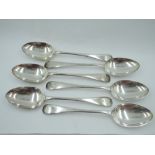 Six Edwardian silver table spoons of Old English form bearing letter to terminal, Sheffield 1905,