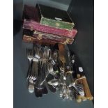 A large selection of French and Flemish silver plated flatware including cased Wiskemann cake forks,