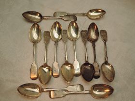 A set of twelve Victorian silver tea spoons in the fiddle back pattern bearing monogram to