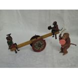 A 1920's Distler German DRGM tin plate lithograph clockwork Monkey See-Saw (af) along with a