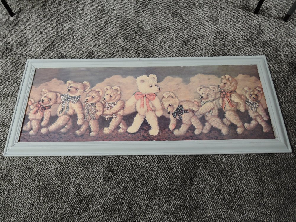 A modern print, Teddy Bears at Play, 55cm x 135cm