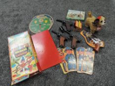 A selection of vintage Toys and games including Japanese Line Mar Toys battery operated remote