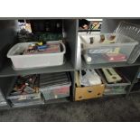 A large collection over four shelves in 6 boxes of 00 gauge Accessories, Track, Spares, Kits, etc