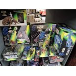 A collection of Kenner Star Wars accessories all in green boxes and bubble cards, T-16 SkyHopper,